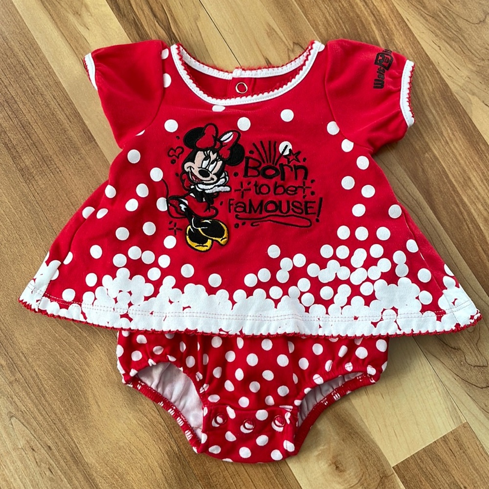 Disney Red Minnie Mouse Polka Dot One-Piece Bodysuit